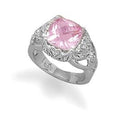 Synthetic Pink Sapphire Sterling Silver Ring (Size 6) in Silver color