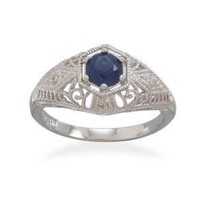 Dark Blue CZ Sterling Silver Ring (Size 7) in Blue color,  shape