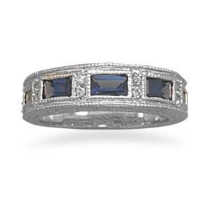 Dark Blue and Clear CZ Sterling Silver Ring (Size 7) in Blue color