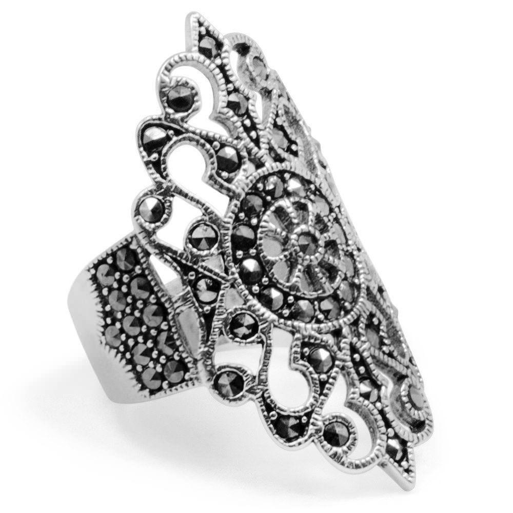 Ornate Marcasite Sterling Silver Ring (Size 7) in Silver color