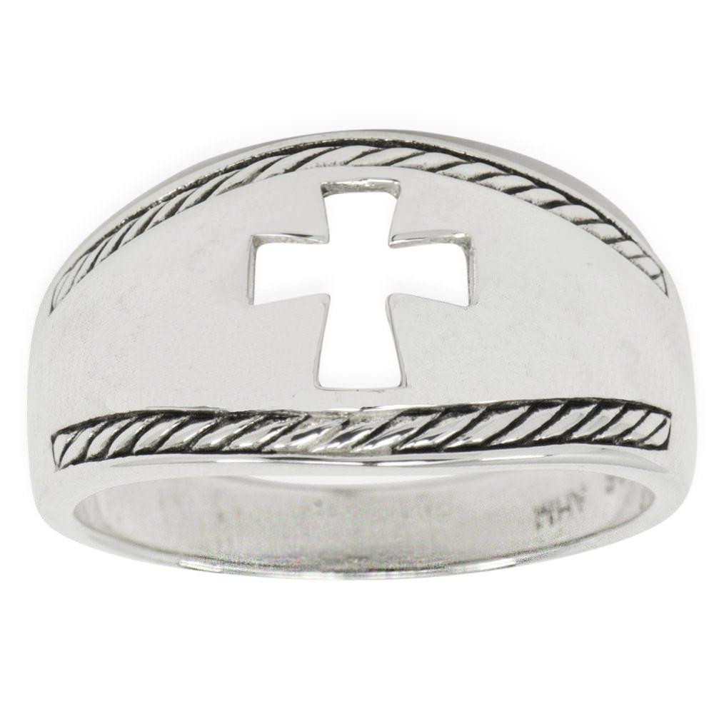 Cut Out Cross Ring Sterling Silver Men's Ring (Size 10) in Silver color