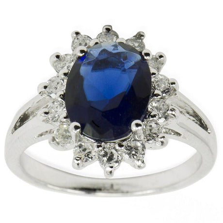 Blue and Clear CZ Sterling Silver Ring (Size 7) in Blue color,  shape