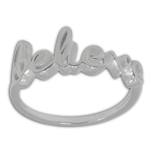 "Believe" Sterling Silver Ring (Size 7) in Silver color,  shape