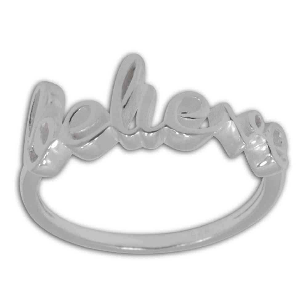 "Believe" Sterling Silver Ring (Size 8) in Silver color,  shape