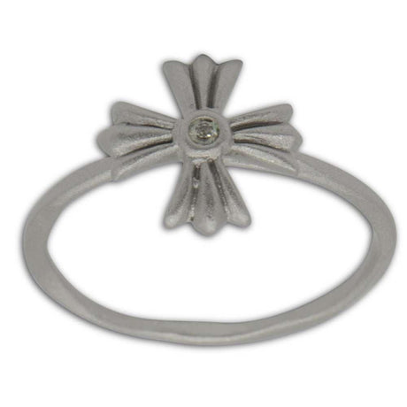 Satin Finish Cross Sterling Silver Ring (Size 8) in Silver color,  shape
