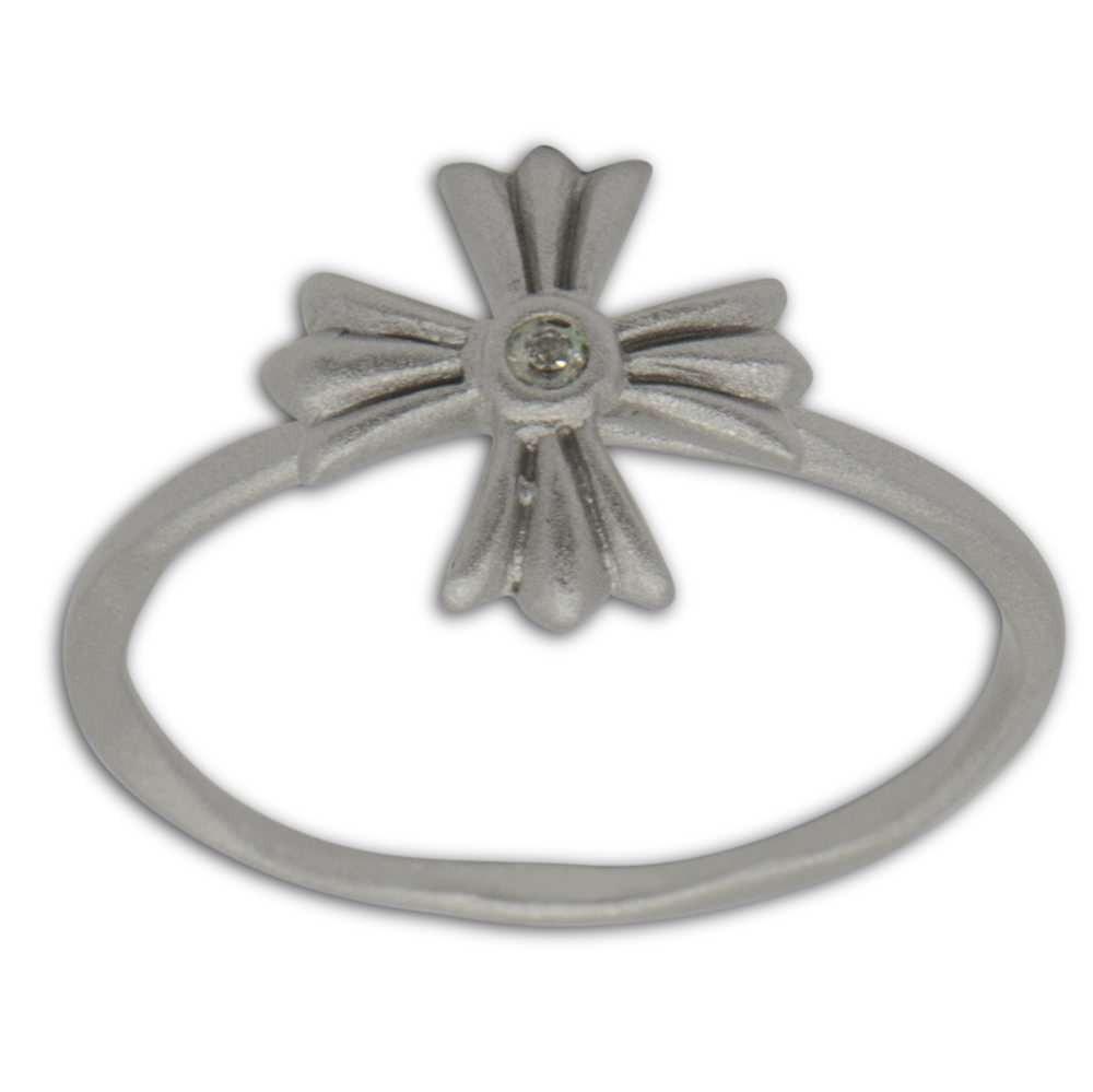 Satin Finish Cross Sterling Silver Ring (Size 8) in Silver color