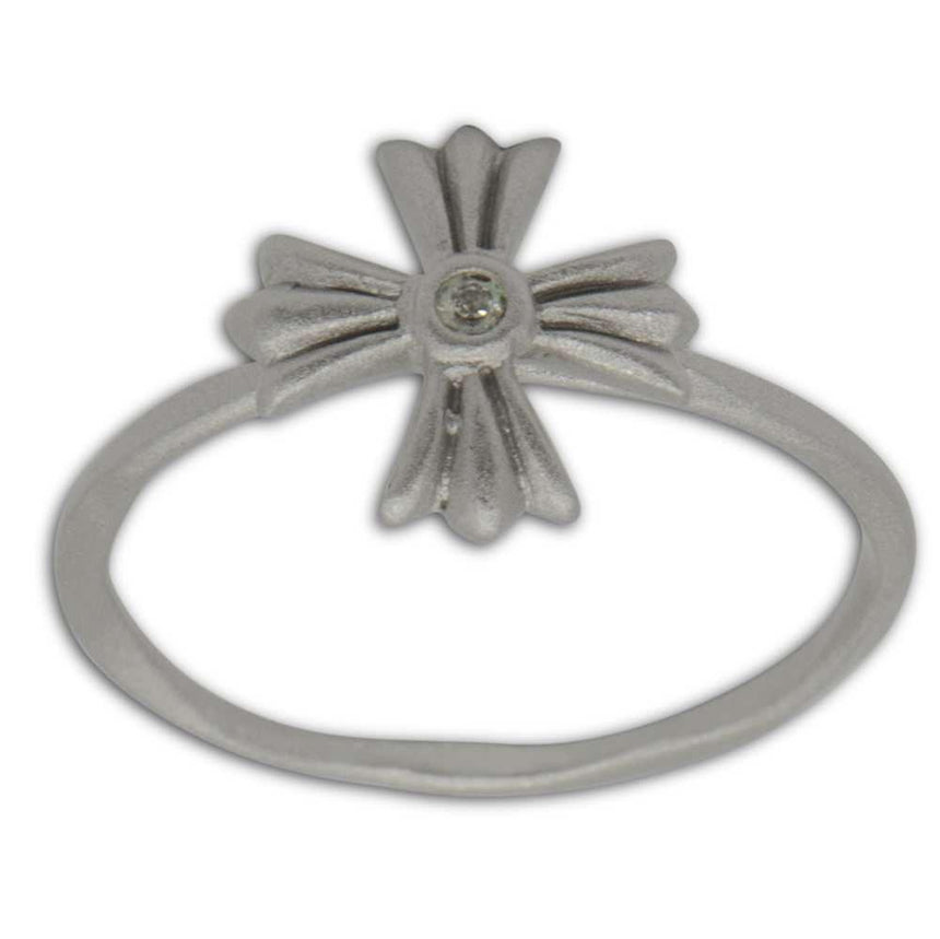 Satin Finish Cross Sterling Silver Ring (Size 8) in Silver color