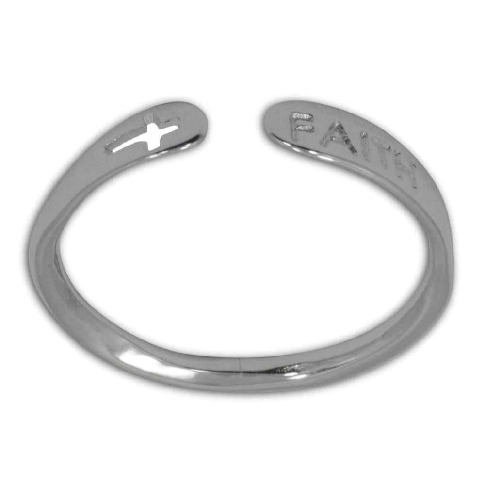 "Faith" Adjustable Sterling Silver Ring in Silver color
