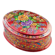 Oriental Flowers Wooden Jewelry Box in Red color, Oval shape