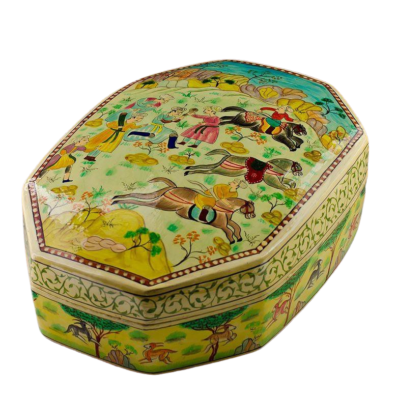 Indian Mughal Dynasty Oriental Wooden Jewelry Box 9.5 Inches X 7 Inches in Multi color