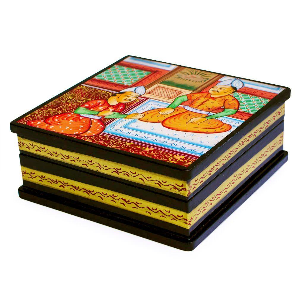 Indian Mughal Heritage Wooden Jewelry Box in Multi color