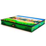 Indian Mughal Emperor's Hunt Oriental Wooden Jewelry Box in Green color Rectangular