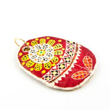 Sunflower Vintage Style Ostrich Eggshell Pendant in Red color,  shape