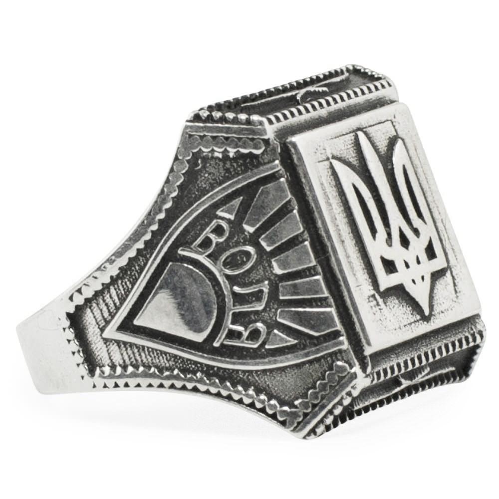 Ukrainian Trident Tryzub Sterling Silver Men's Ring (Size 9) in Silver color