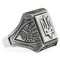Ukrainian Trident Tryzub Sterling Silver Men's Ring (Size 9) in Silver color
