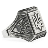 Ukrainian Trident Tryzub Sterling Silver Men's Ring (Size 9) in Silver color