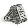 Ukrainian Trident Tryzub Sterling Silver Men's Ring (Size 9) in Silver color,  shape