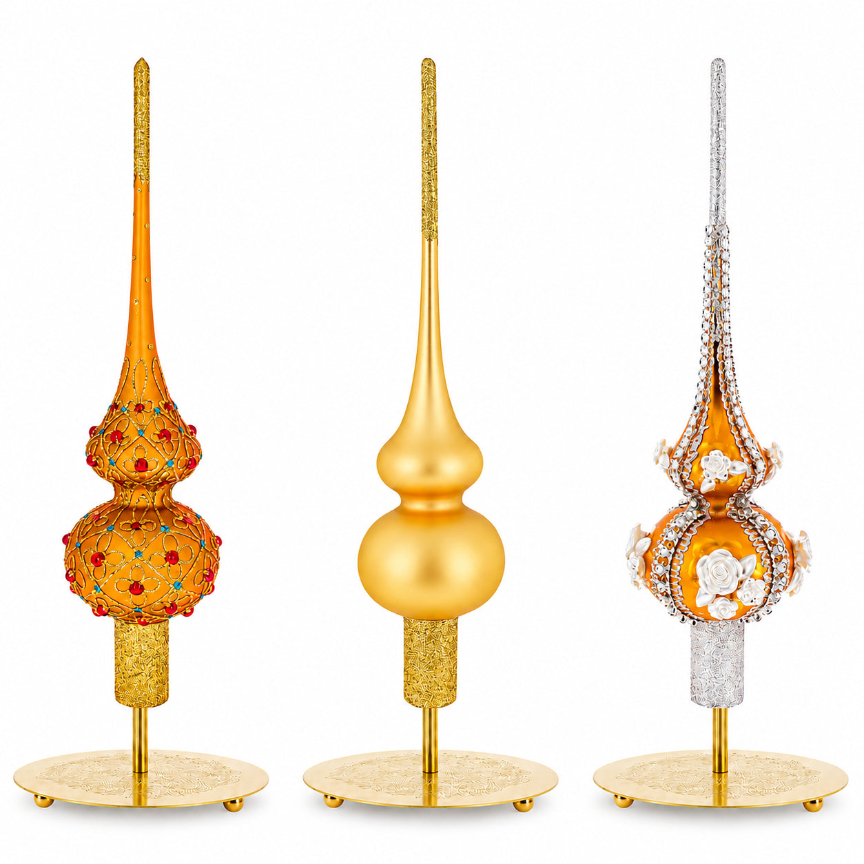 Decorative Ornate Gold Metal Rod Tree Topper Stand Display Stand 10 Inches (Taiwan)Taiwan , dimensions in inches: 9.5 x 4.1 x 0.5