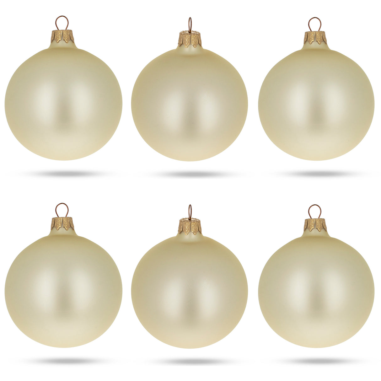 Set of 6 Champagne Solid Color Glass Christmas Ornaments 3.25 Inches in Beige color, Round shape