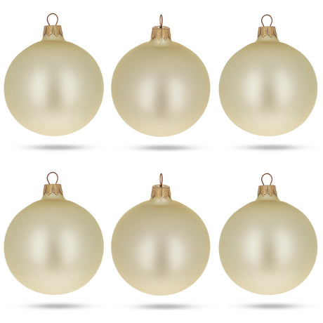 Glass Set of 6 Champagne Solid Color Glass Christmas Ornaments 3.25 Inches in Beige color Round
