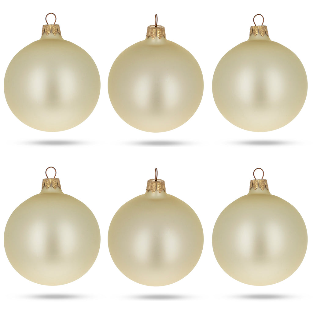 Set of 6 Champagne Solid Color Glass Christmas Ornaments 3.25 Inches in Beige color Round