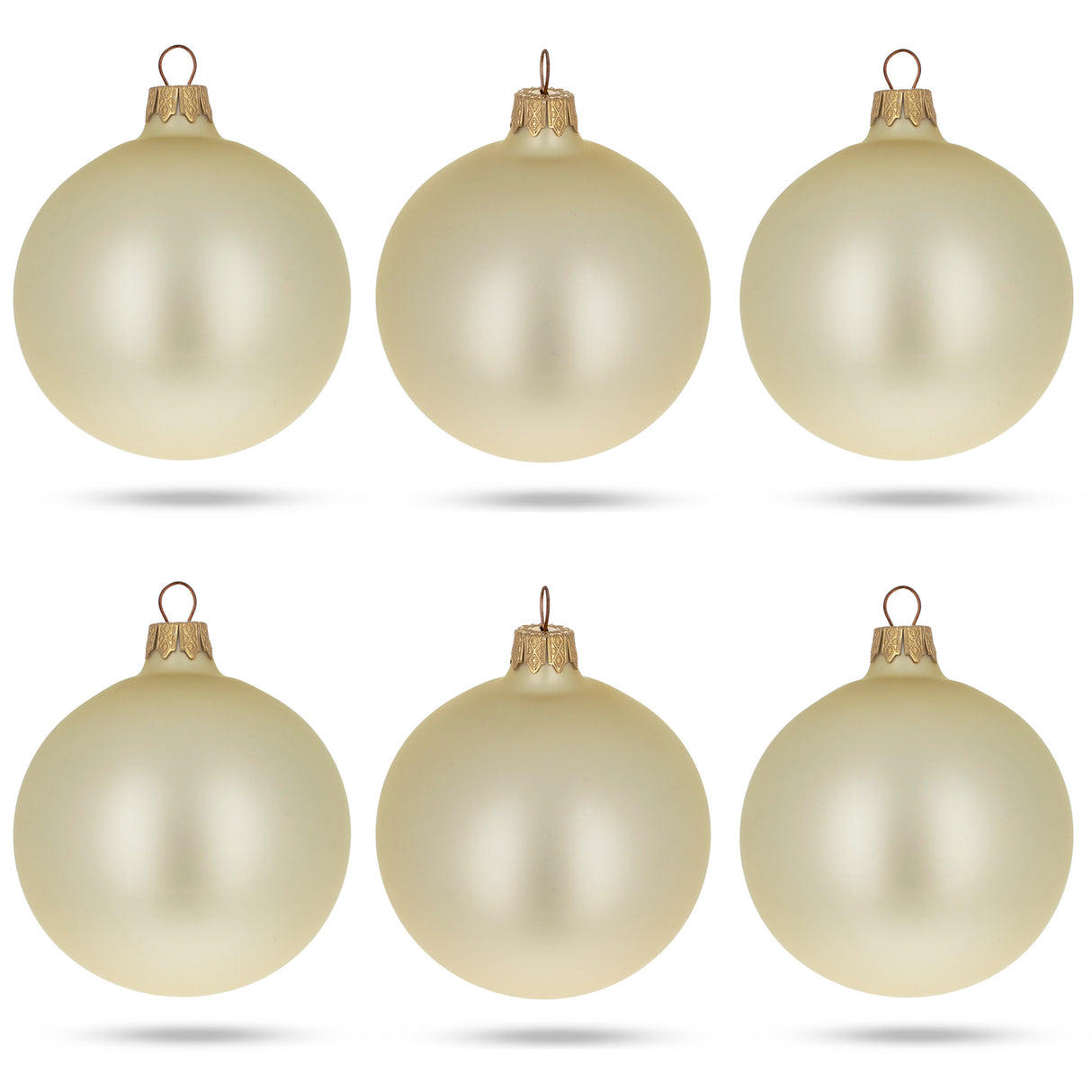 Glass Set of 6 Champagne Solid Color Glass Christmas Ornaments 3.25 Inches in Beige color Round