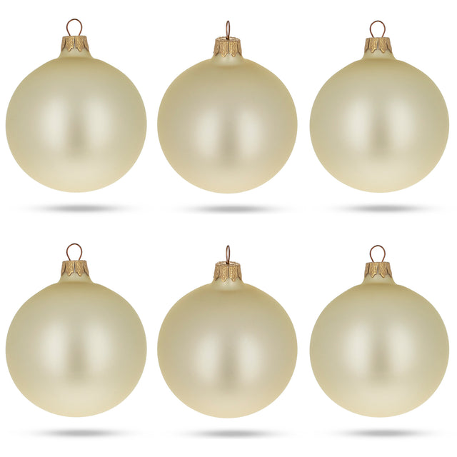 Set of 6 Champagne Solid Color Glass Christmas Ornaments 3.25 Inches in Beige color, Round shape