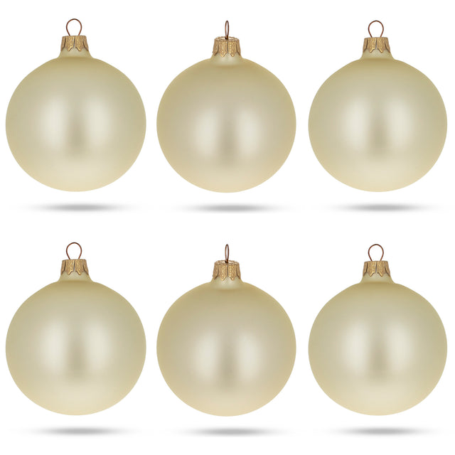 Glass Set of 6 Champagne Solid Color Glass Christmas Ornaments 3.25 Inches in Beige color Round