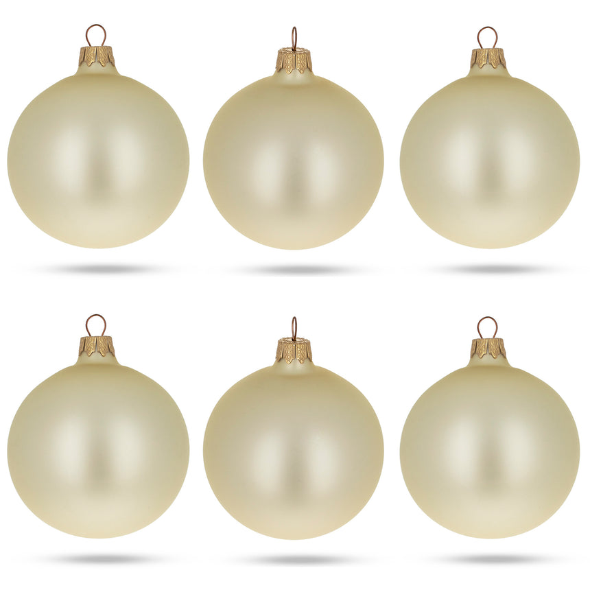 Set of 6 Champagne Solid Color Glass Christmas Ornaments 3.25 Inches in Beige color Round