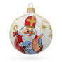 St. Nicholas Perusing His Gift List  Glass Ball Christmas Ornament 3.25 Inches in White color Round