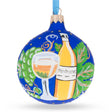 Toast the Season: White Wine Bottle Blown Glass Ball Christmas Ornament 3.25 Inches in Blue color, Round shape