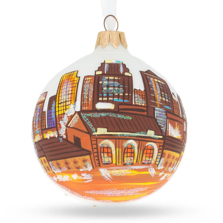 Kansas City, Missouri Glass Ball Christmas Ornament 3.25 Inches in Brown color, Round shape