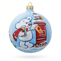 Bear Mailing Christmas Wish List Glass Ball Christmas Ornament  3.25 Inches in Blue color Round