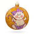 Girl with Candy Cane Blown Glass Ball Baby's First Christmas Ornament 4 Inches in Orange color Round