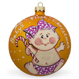 Girl with Candy Cane Blown Glass Ball Baby's First Christmas Ornament 4 Inches in Orange color, Round shape