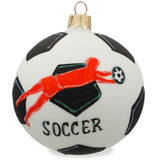 Goal Scorer: Soccer Player in Action Blown Glass Ball Christmas Sports Ornament 3.25 Inches in Multi color, Round shape