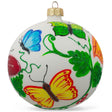 Enchanted Garden: Delicate Butterflies on Blown Glass Ball Christmas Ornament 4 Inches in White color, Round shape