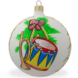 Harmony in Holidays: Trumpet and Drum Music Instruments Blown Glass Ball Christmas Ornament 4 Inches in White color, Round shape