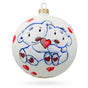 Glass Enchanted Romance: Two Bears in Love Glass Blown Ball Christmas Ornament 4 Inches in White color Round