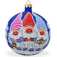 Joyful Trio of Gnomes Blown Glass Ball Christmas Ornament 3.25 Inches in Blue color, Round shape