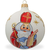 St. Nicholas Reviewing Gift List Glass Ball Christmas Ornament 4 Inches in White color Round