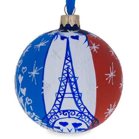 Eiffel Tower, Paris, France Glass Ball Christmas Ornament 3.25 Inches in Multi color, Round shape