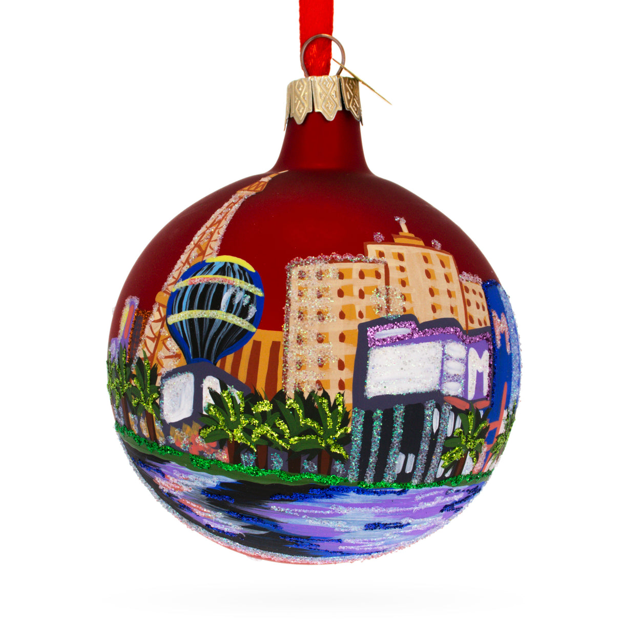 Las Vegas, Nevada Glass Ball Christmas Ornament 3.25 Inches in Red color, Round shape