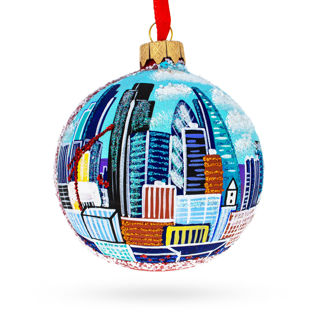 Glass London City, Great Britain Glass Ball Christmas Ornament 3.25 Inches in Red color Round