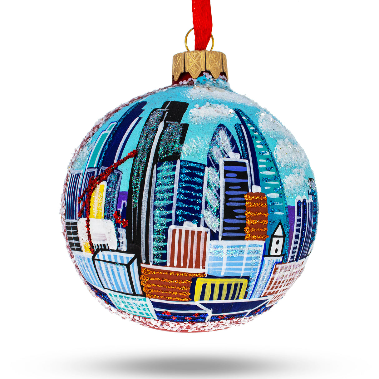 London City, Great Britain Glass Ball Christmas Ornament 3.25 Inches in Red color, Round shape