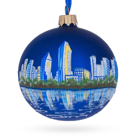 San Diego, California Glass Ball Christmas Ornament 3.25 Inches in Blue color, Round shape