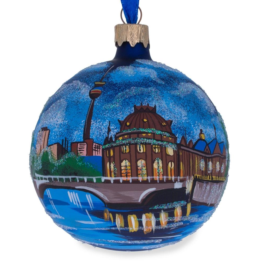 Glass Berlin, Germany Glass Ball Christmas Ornament 3.25 Inches in Blue color Round