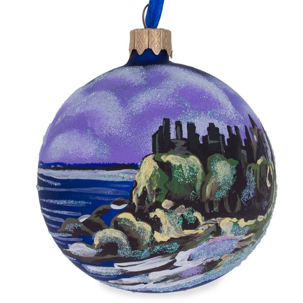 Castle in Ireland Glass Ball Christmas Ornament 3.25 Inches in Blue color, Round shape