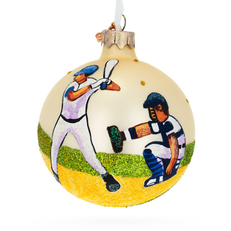 Baseball Glass Ball Christmas Ornament 3.25 Inches in Beige color Round