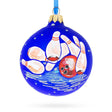 Strike! Bowling - Blown Glass Ball Christmas Ornament 3.25 Inches in Blue color, Round shape